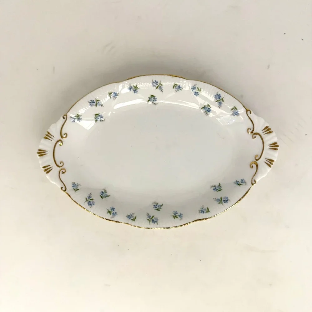 Royal Albert Blue Heaven Teapot Bone China Blue Floral Gold Trim 2 Trays Vintage